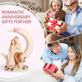 Wedding Anniversary Figurine Gifts for Couple - Romantic Anniversary Engagement Gifts for Wife Women Girlfriend Her, Couple on Moon with Roses Resin Statue for Valentine's Day