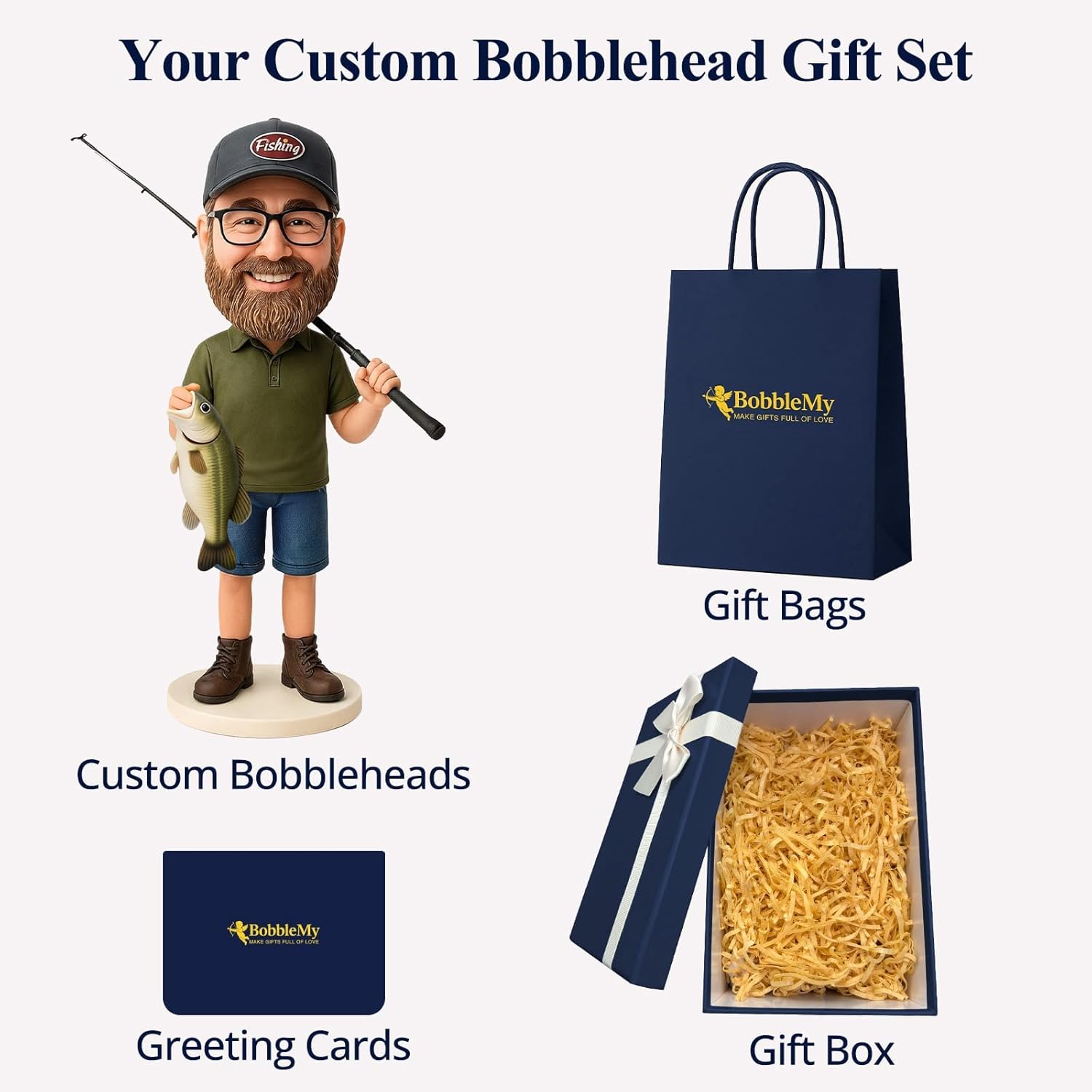 Custom Bobblehead, 6/7/8 inch Personalized Customized Bobbleheads Customization Dolls Figure Handmade Sculpture Gifts Based on Your Photos for Boyfriend, Husband, Friends(A Fisherman)