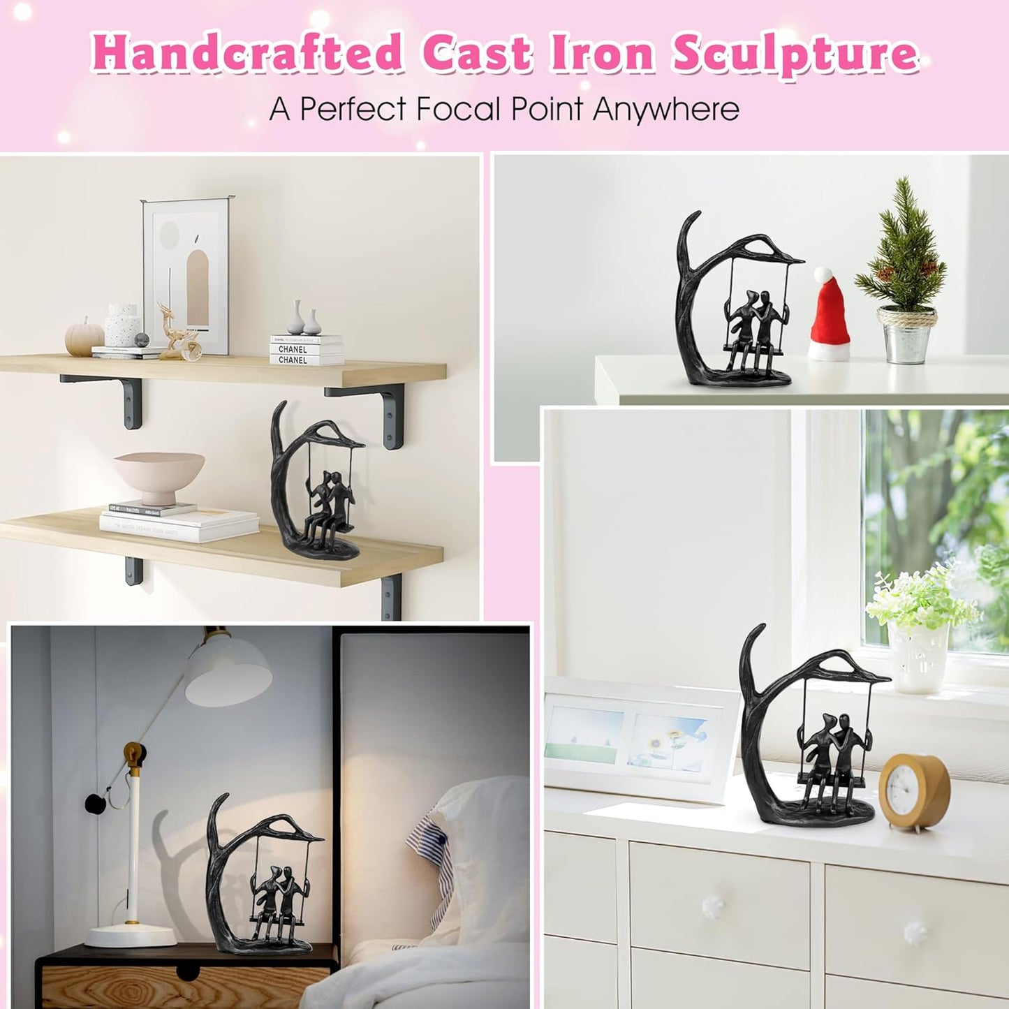 Anniversary Wedding Gifts for Couple/Her - Romantic Couple Statue in Love, Black Metal Figurine Sweet Loving Together Iron Sculpture Decor, Valentines Gifts for Wife Husband Birthday