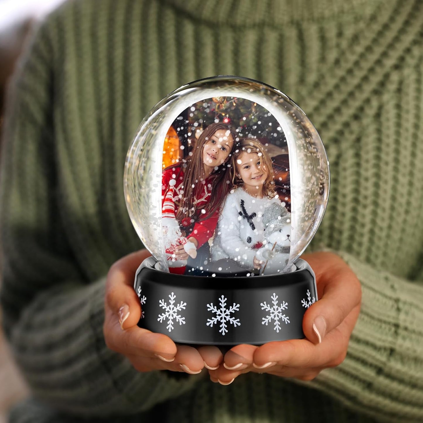 Christmas Photo Snow Globe with Base Snow Globe Photo Frame Clear Plastic Snow Water Globe Picture Frame Christmas Crafts Double Sided Display for Xmas Home Decoration Gift(3 Pcs)