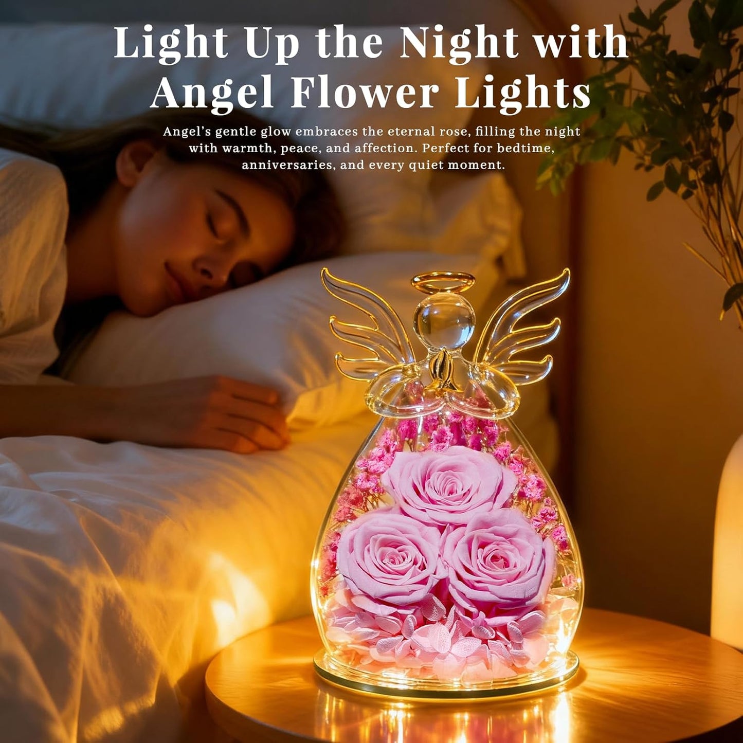 Beferr Valentines Day Rose Gifts for Her Women Mom Gifts for Birthday, Fresh Flowers for Delivery Forever Preserved Rose in Glass Angel Figurine, for Grandma Wife Daughter Girlfriend