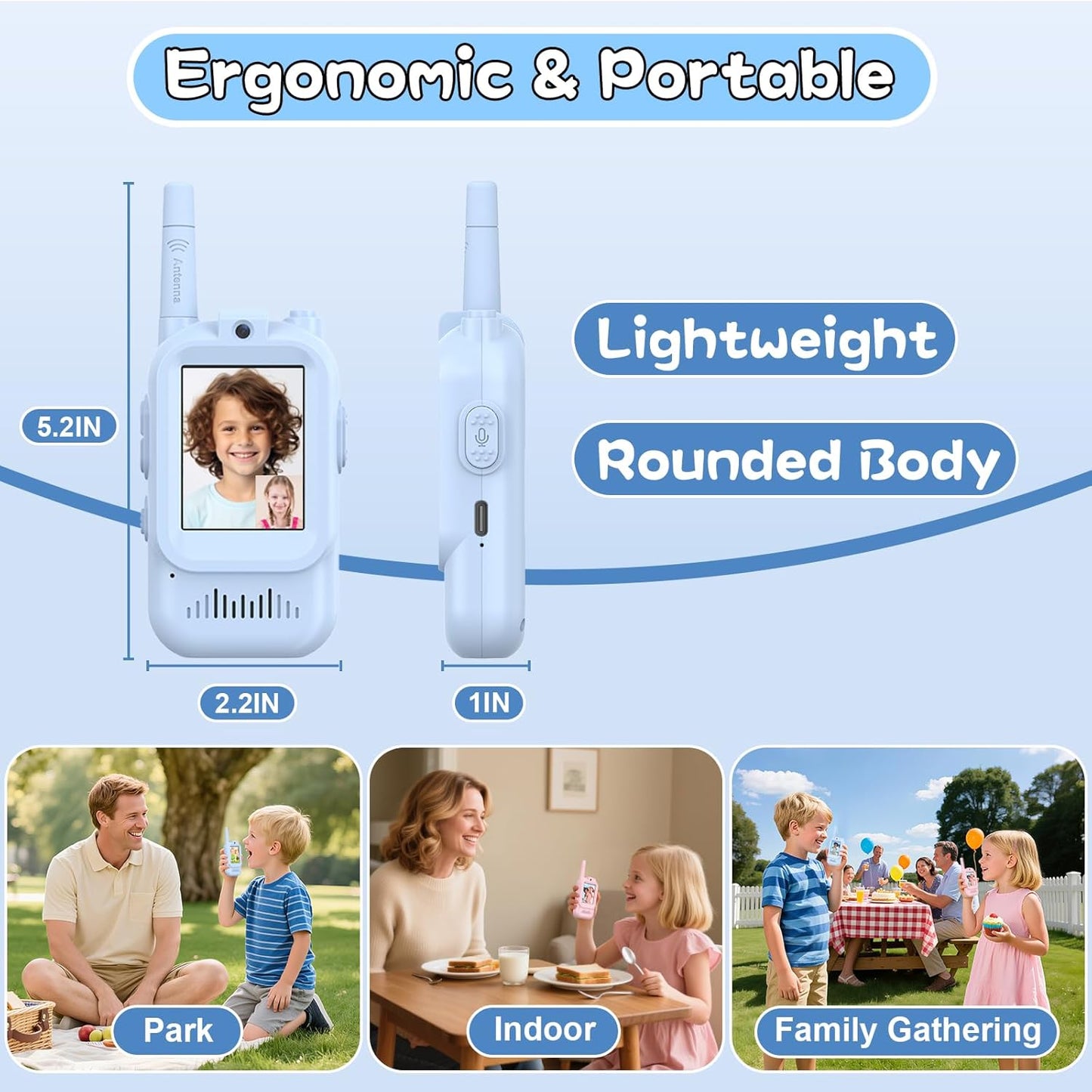 Walkie Talkies for Kids Pack of 2, Rechargeable Long Range Two Way Radios Toys for Boys Girls Age 3-5, Outdoor Adventure Camping Hiking, Birthday with Pink Blue Design