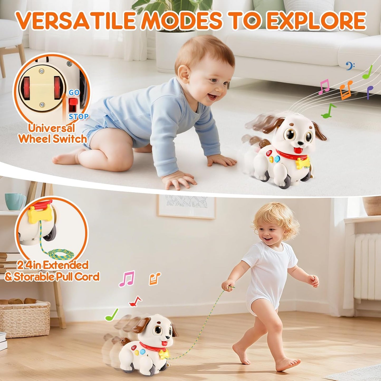 LUDILO Learning Toys for 1 Year Old Boy Girl Gifts: Pull Along Crawling Toy Musical Puppy 6 7 8 9 10 12 18 Month Old Baby Toy 1st Birthday Gifts for Boys Girls Toddler Infant Baby Toys 6-12-18 Months