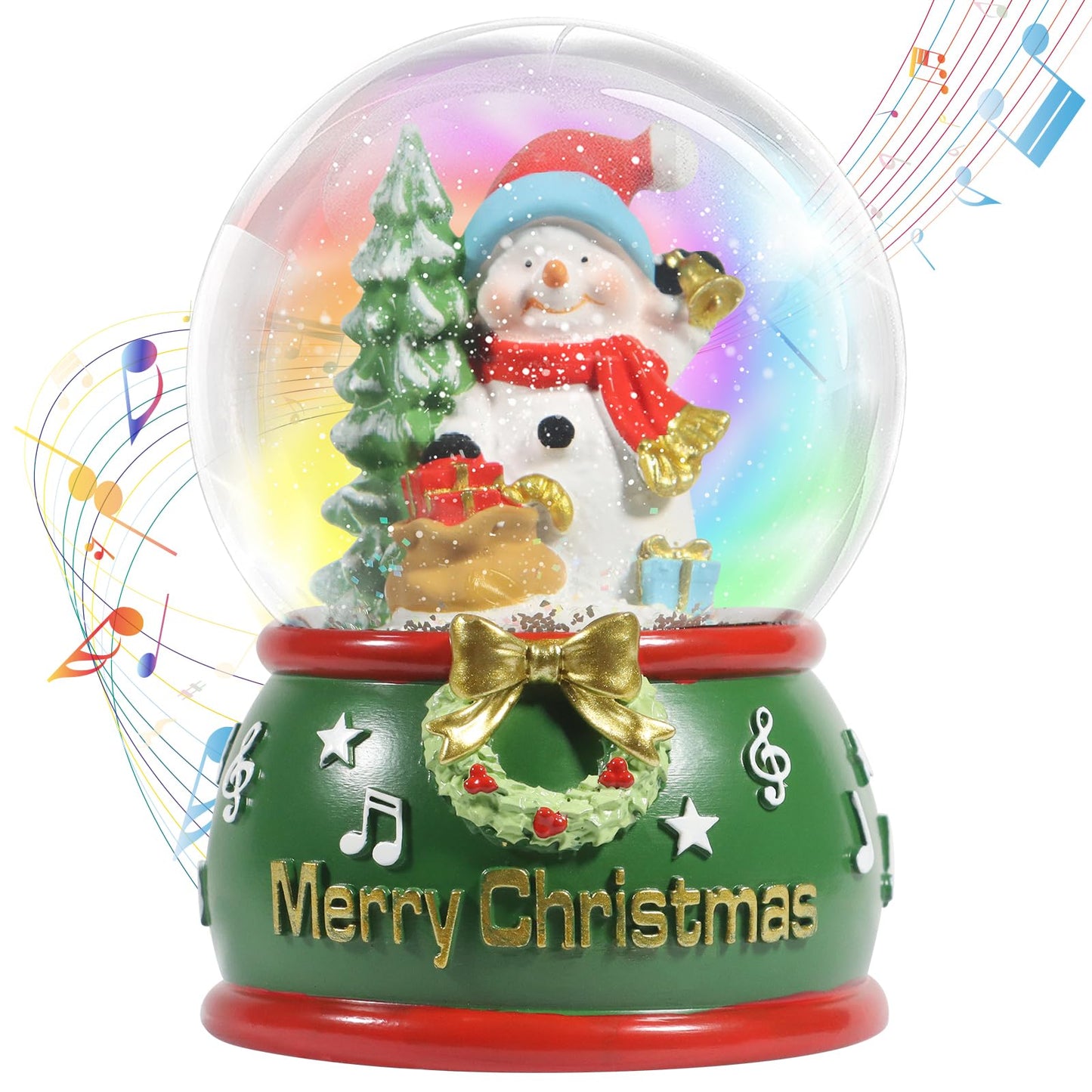 Christmas Snow Globe,Musical Water Globe with 8 Music & Colourful Lights,100mm Holiday Glitter Globe,Christmas Home Decoration,Xmas Gifts for Kids (Gingerbread House)