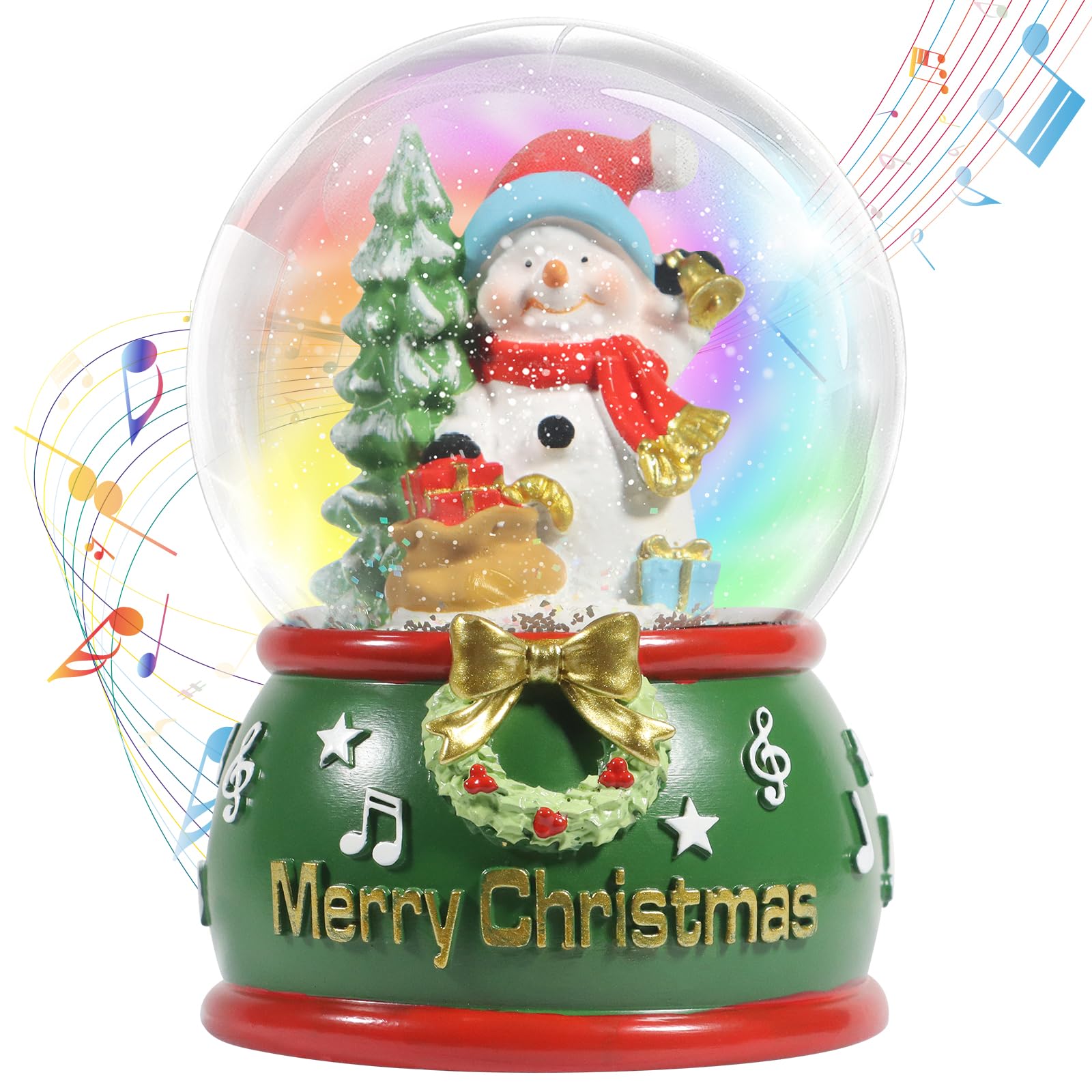 Christmas Snow Globe,Musical Water Globe with 8 Music & Colourful Lights,100mm Holiday Glitter Globe,Christmas Home Decoration,Xmas Gifts for Kids (Gingerbread House)