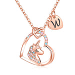 Hidepoo Unicorn Gifts for Girls Necklace - Colorful CZ Heart Pendant Initial Unicorn Necklaces for Girl Kids Litter Girl Unicorns Jewelry Birthday Gifts for Girls Kids