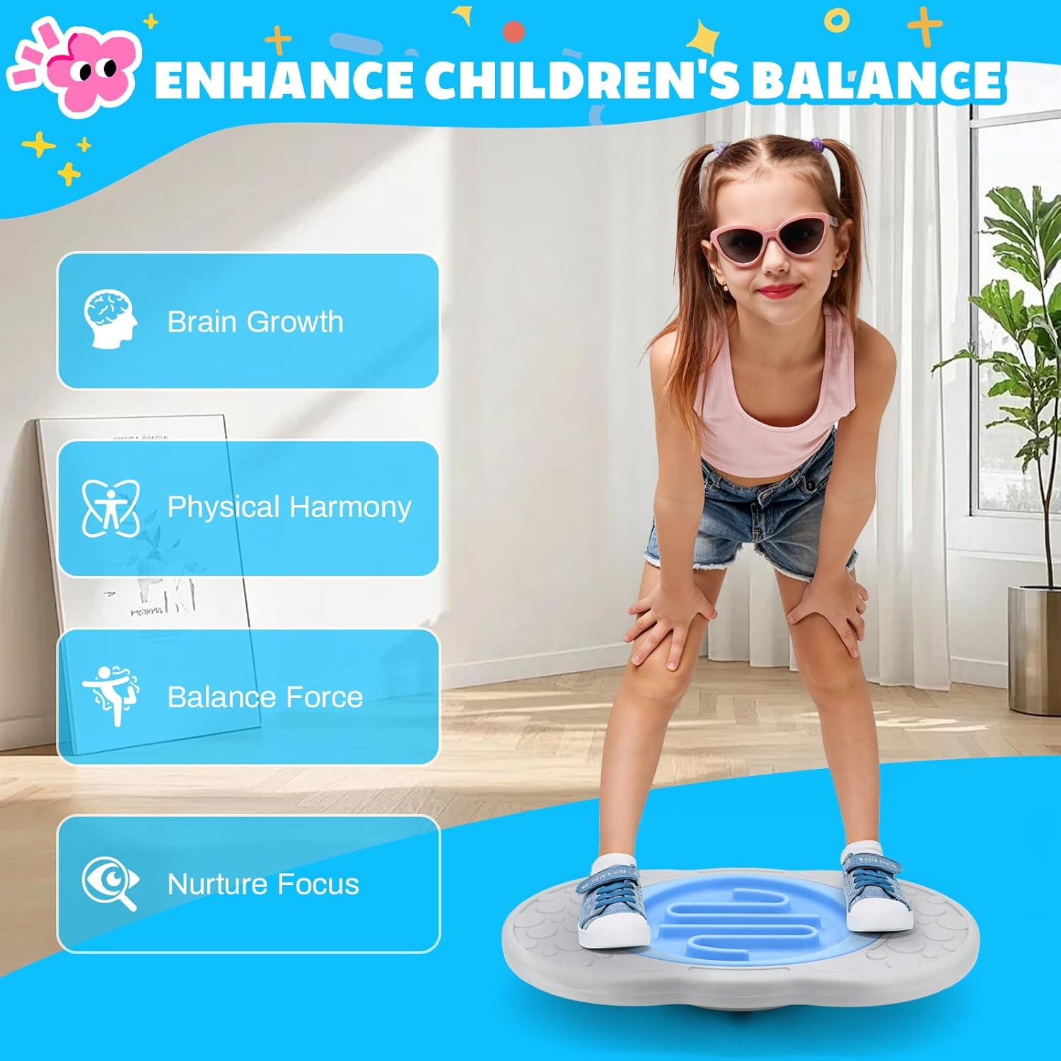 Balance Board Maze for Kids, Wobble Board with 3 Balls, 3 Replacement Labyrinth Boards, Indoor Active Play Toys for Sensory Training, Ages 3+, Max Load 140 Lbs
