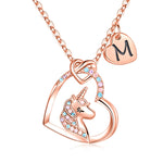 Hidepoo Unicorn Gifts for Girls Necklace - Colorful CZ Heart Pendant Initial Unicorn Necklaces for Girl Kids Litter Girl Unicorns Jewelry Birthday Gifts for Girls Kids
