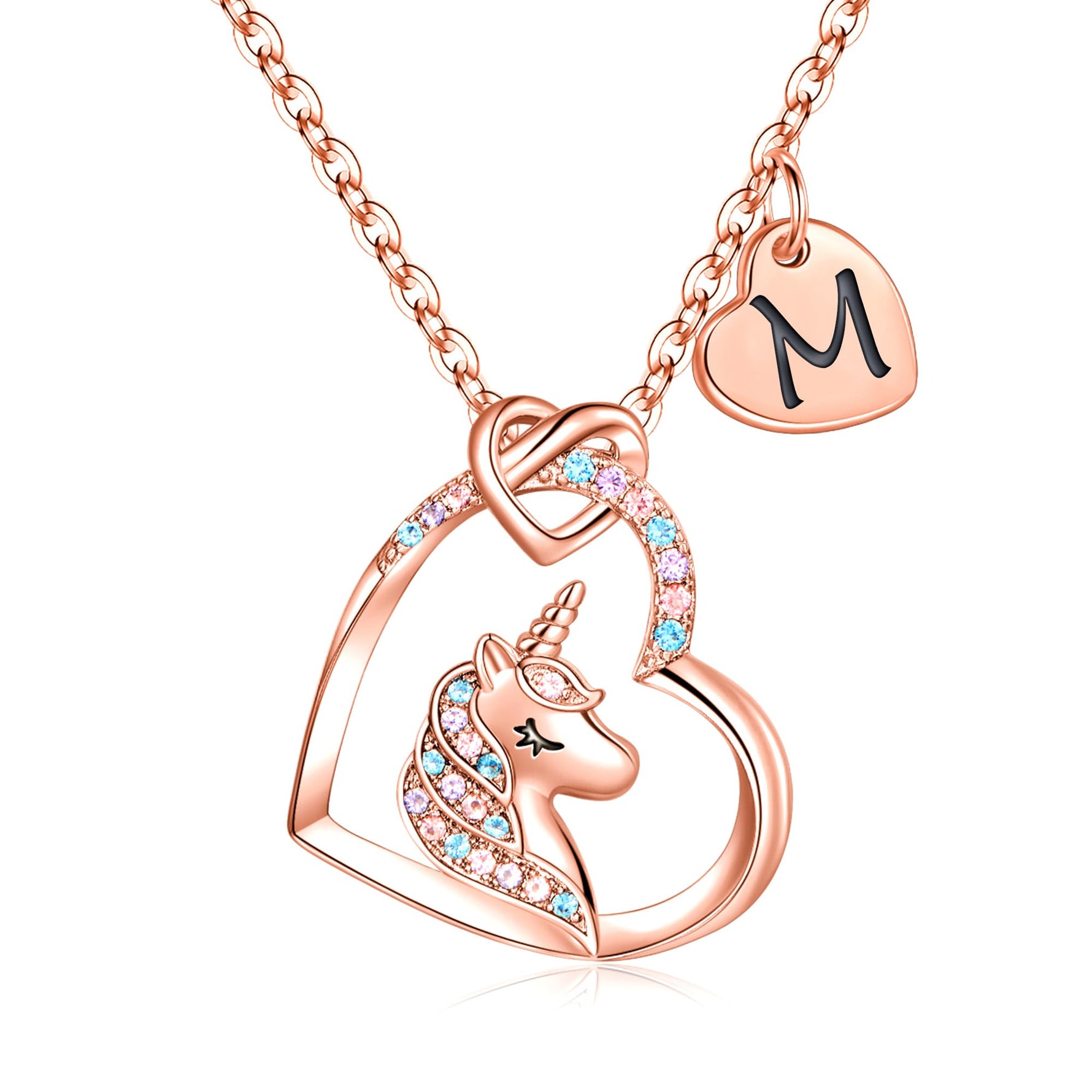 Hidepoo Unicorn Gifts for Girls Necklace - Colorful CZ Heart Pendant Initial Unicorn Necklaces for Girl Kids Litter Girl Unicorns Jewelry Birthday Gifts for Girls Kids