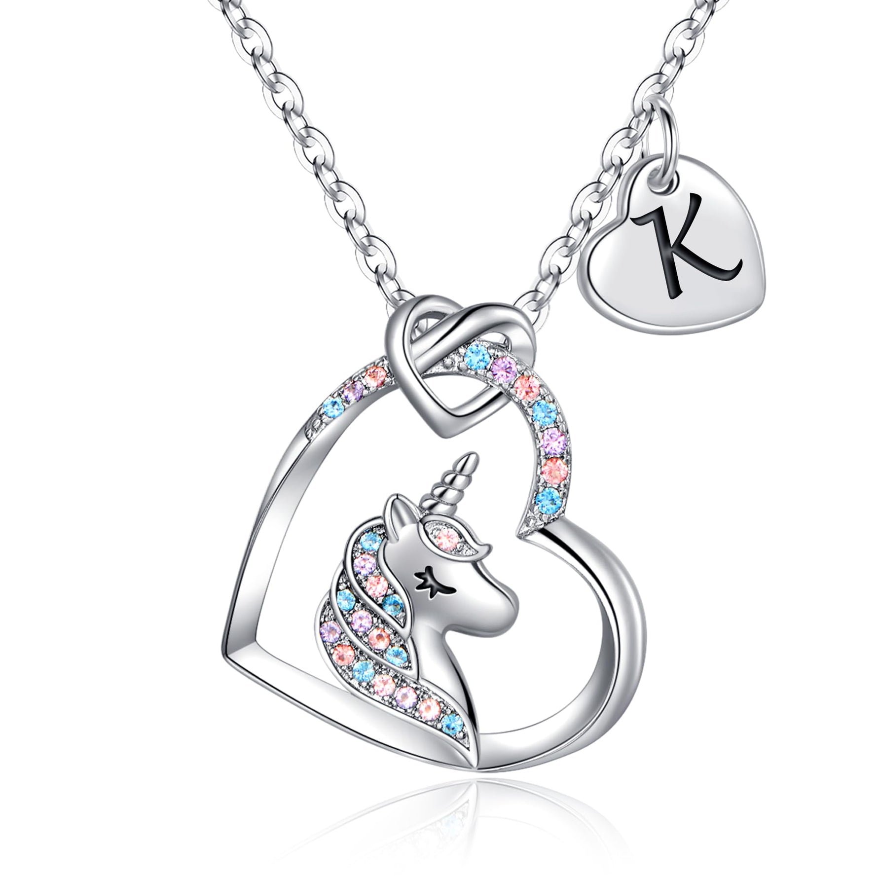 Hidepoo Unicorn Gifts for Girls Necklace - Colorful CZ Heart Pendant Initial Unicorn Necklaces for Girl Kids Litter Girl Unicorns Jewelry Birthday Gifts for Girls Kids