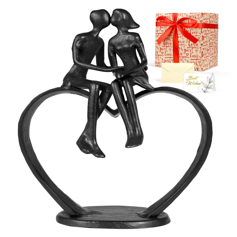 Anniversary Wedding Gifts for Couple/Her - Romantic Couple Statue in Love, Black Metal Figurine Sweet Loving Together Iron Sculpture Decor, Valentines Gifts for Wife Husband Birthday
