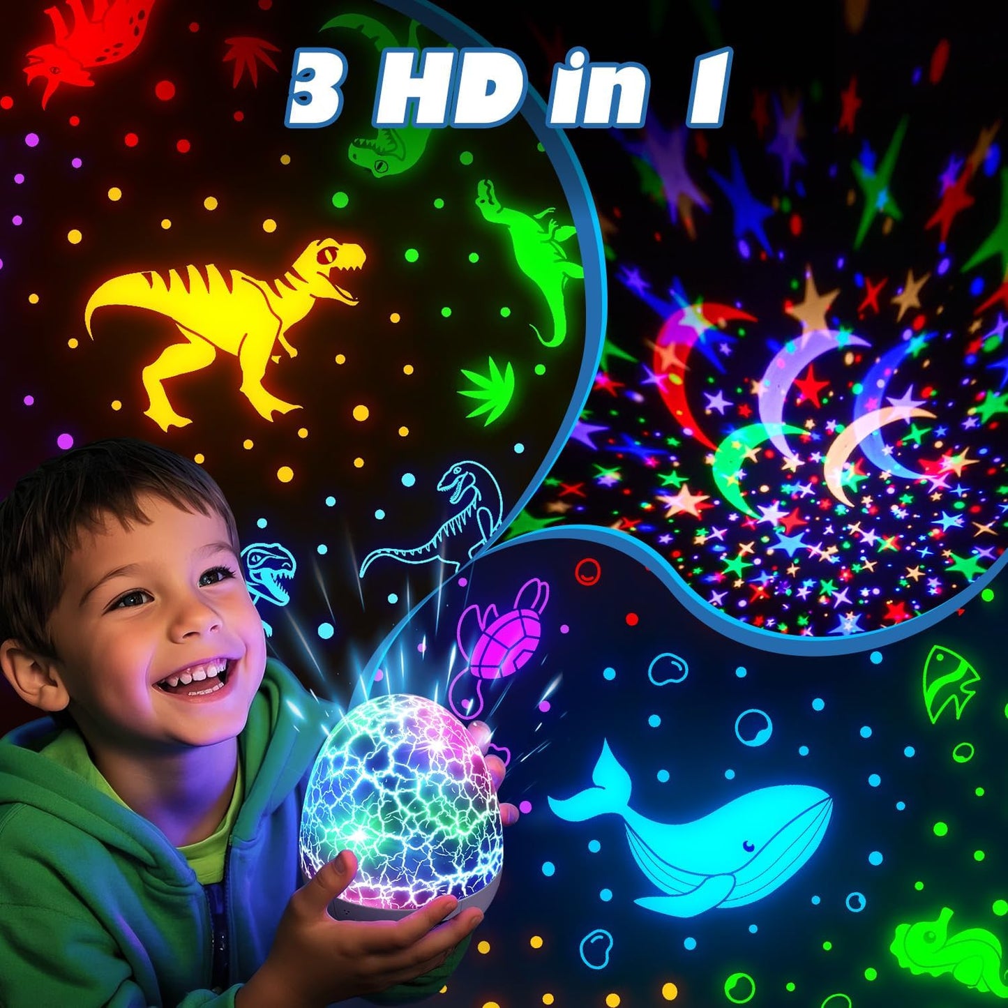 PIKOY Dinosaur Toys for Kids 3-5 Easter Gifts for Kids Toys Night Light Projector Dinosaur Eggs Easter Eggs | 15 Sounds & 3D Films | 31Colors & Remote Control | Boy Toys, Boys Room Decor