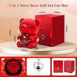 HITOP Rose Gifts for Women - Cute Teddy Bear with Preserved Real Roses Forever Flowers and I Love You in 100 Languages Necklace for Girlfriend Her Wife Mom Grandma on Birthdays, Anniversaries