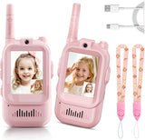 Video Walkie Talkies for Kids, Handheld 2 Pack Rechargeable Video Intercom Kids Walkies Talkies, Indoor Outdoor Toys for Family Games, Outside, Camping, Hiking for Boys Girls Ages 3-12 (Pink/Pink)