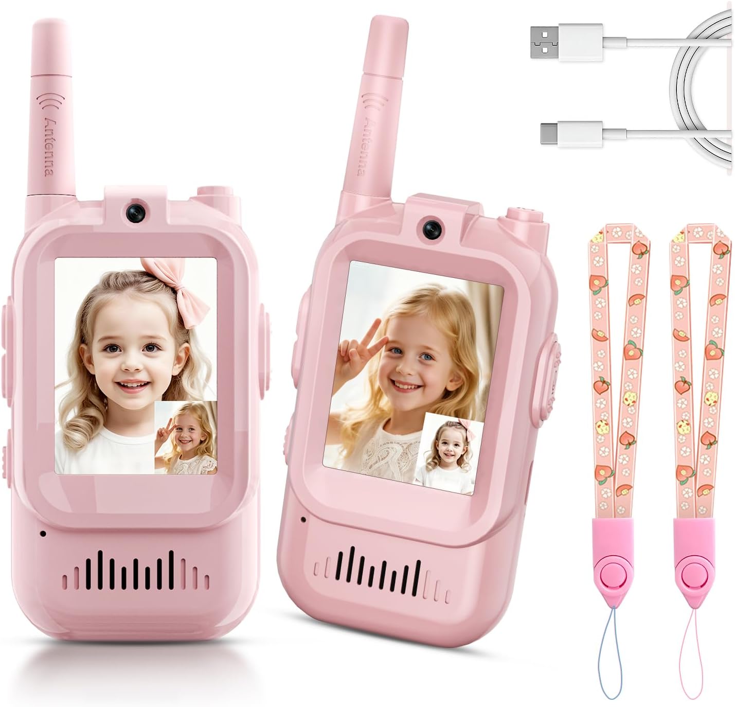 Video Walkie Talkies for Kids, Handheld 2 Pack Rechargeable Video Intercom Kids Walkies Talkies, Indoor Outdoor Toys for Family Games, Outside, Camping, Hiking for Boys Girls Ages 3-12 (Pink/Pink)