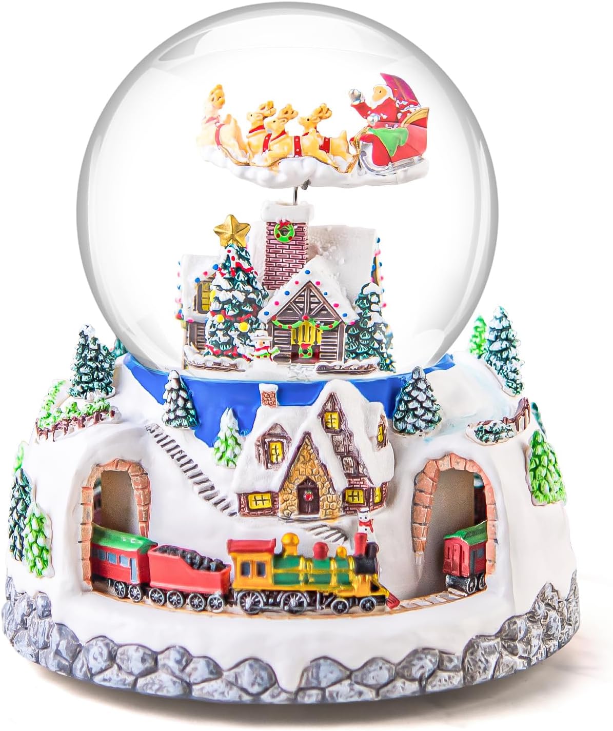 Papá Noel giratorio musical volando sobre la aldea, nevada automática, tren, globo de nieve de Navidad, caja de música para mujeres, esposa, mamá, novia, hija, regalo de Navidad, reproduce 48 villancicos clásicos de Navidad