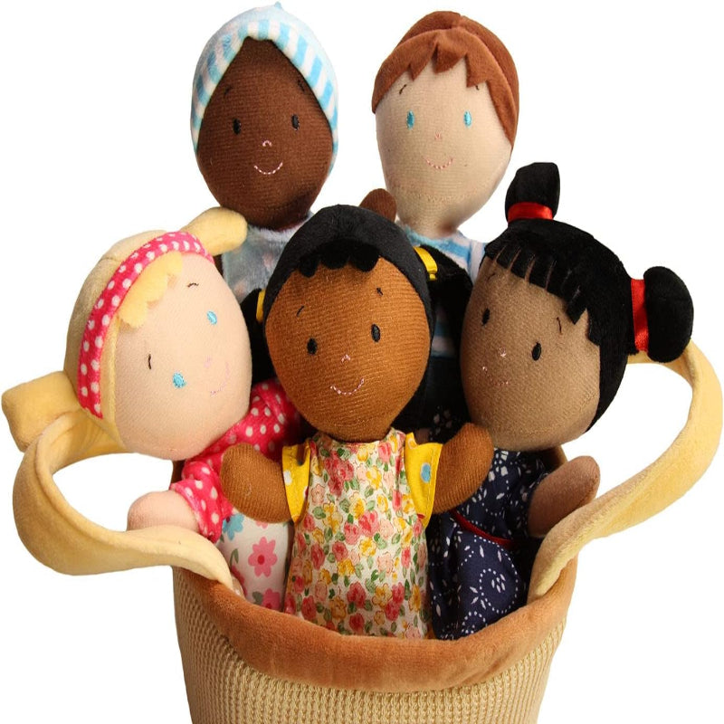 Snuggle Stuffs Basket of Buddies Multicultural Plush Dolls | Diversity & Inclusion Toys for Toddlers | Soft 8 Inch Ethnic Friends for Preschool Classroom, Daycare or Home | Set of 5
