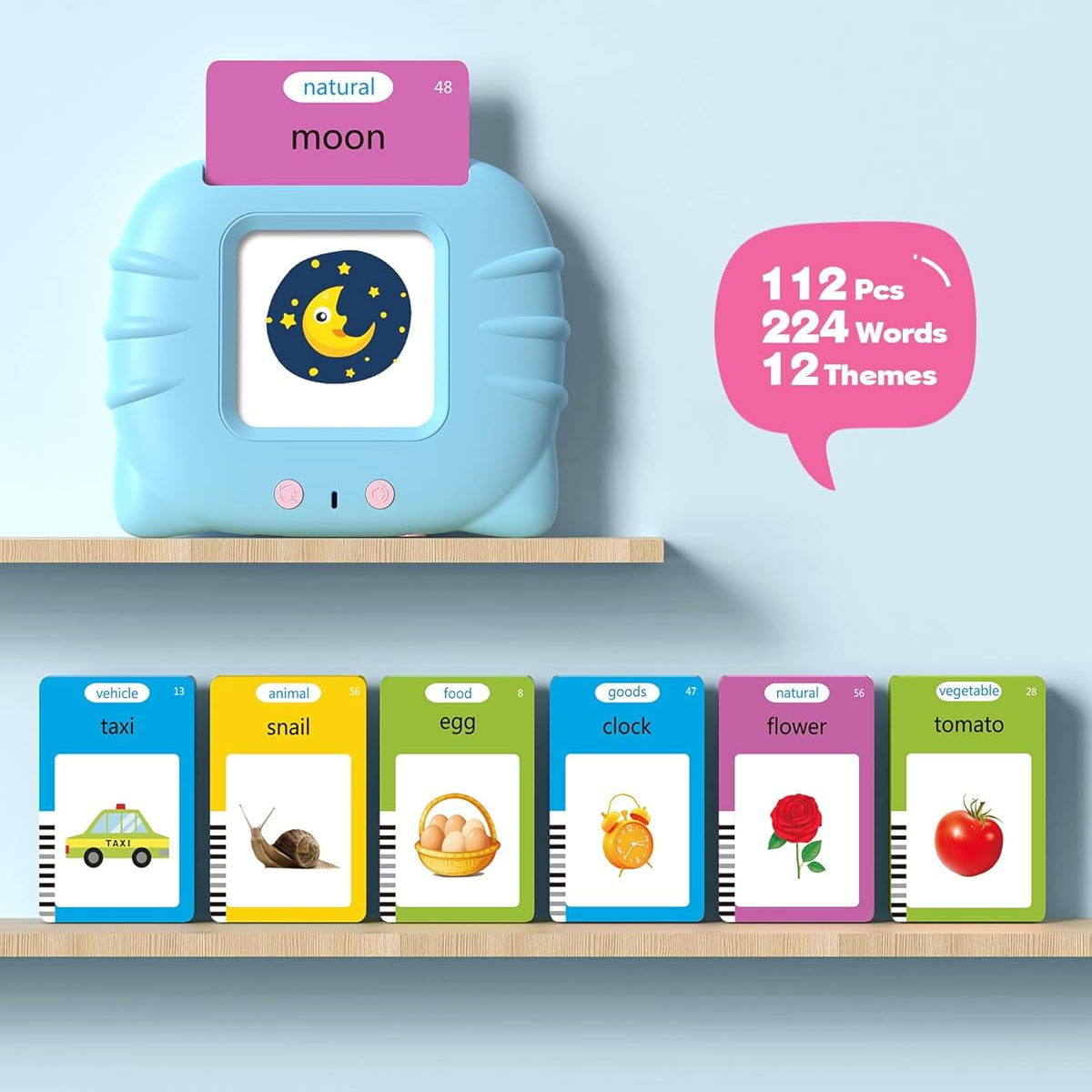 Talking Flash Cards for Toddlers 1 2 3 4 Year Olds, Montessori Language Learning with 224 Words, Pocket Speech Therapy Tools, and Speech Development Educational Playthings for Children