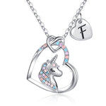 Hidepoo Unicorn Gifts for Girls Necklace - Colorful CZ Heart Pendant Initial Unicorn Necklaces for Girl Kids Litter Girl Unicorns Jewelry Birthday Gifts for Girls Kids