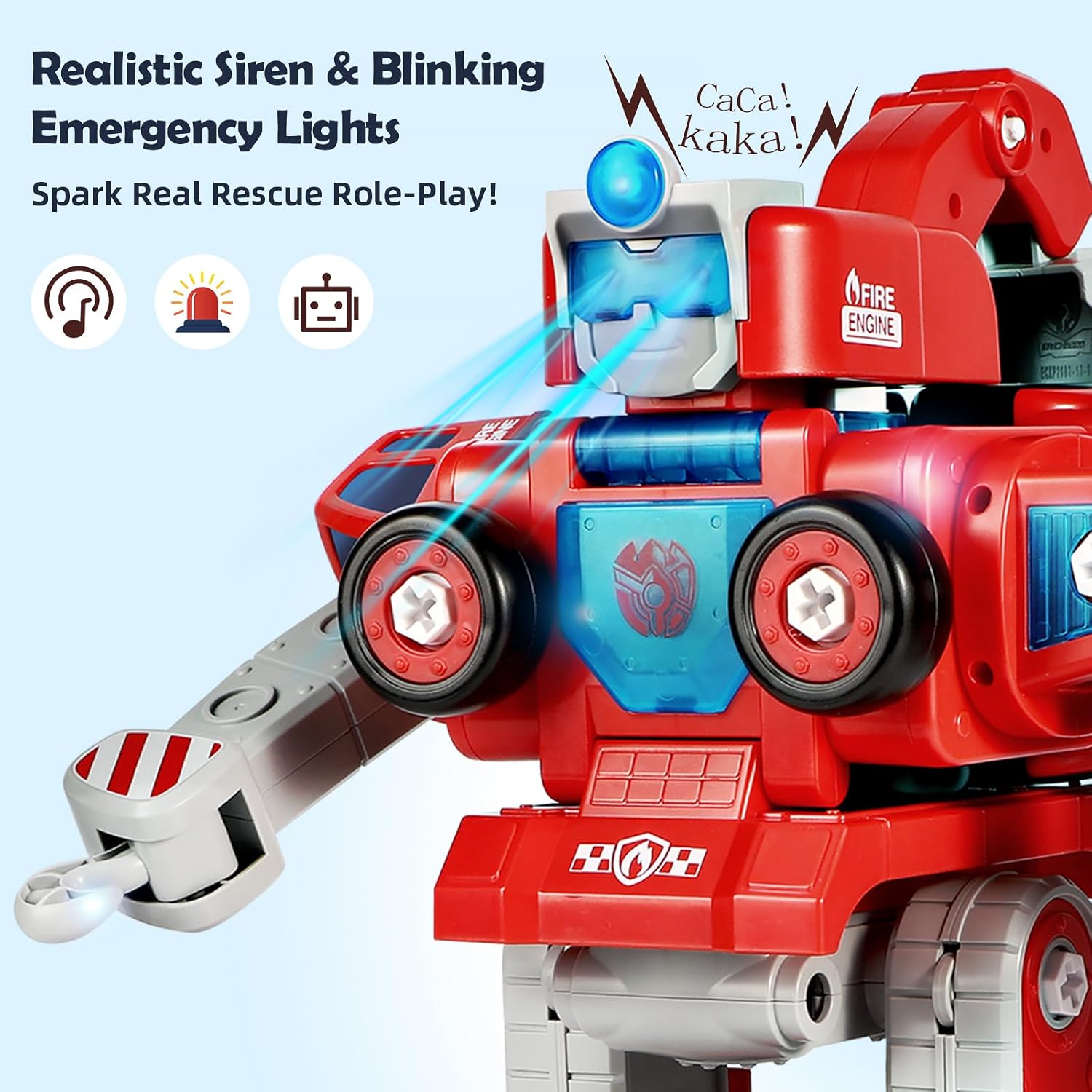 Baobrava 3 4 5 6 Year Old Boy Birthday Gift, 5-in-1 Take Apart Fire Truck Toys, Transformers Robot Toys for Boys 3-8, STEM Montessori Drill Screw Set, Creative Educational Construction Gifts