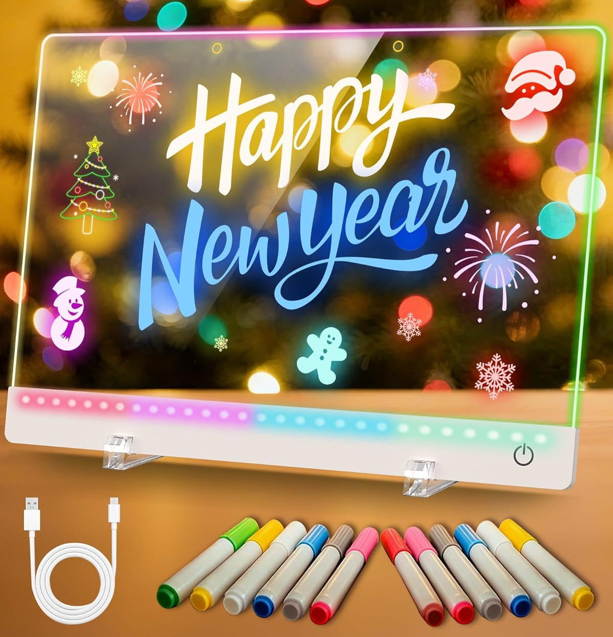 Rechargeable LED Drawing Board for Kids, 17-Inch Glow Doodle Drawing Pad with 7 Colors & 4 Light Modes, Neon Light Up Acrylic Dry Erase Note Board with Stand, Hanging Chain, 12 Markers, Birthday Gifts