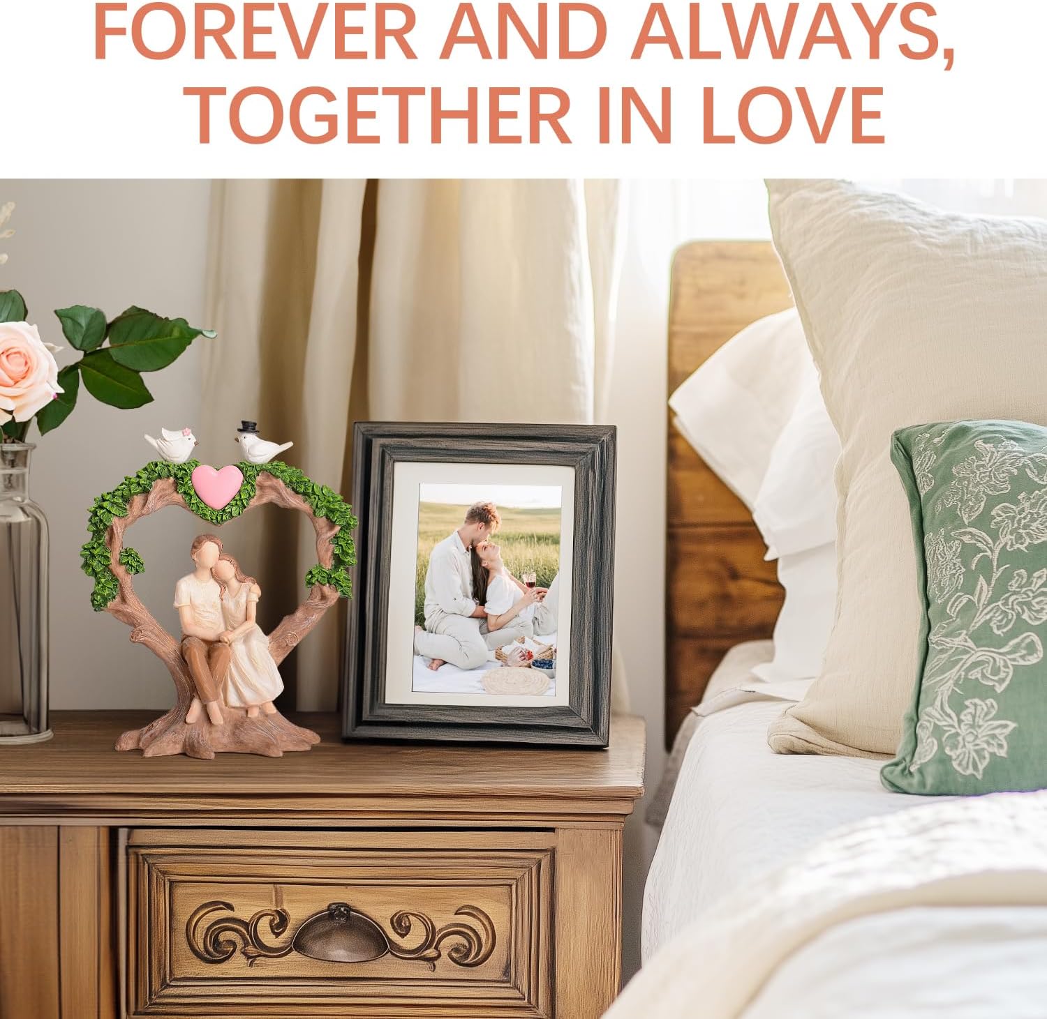 Wedding Anniversary Figurine Gifts for Couple - Best Valentines Day Gifts for Women Wife Girlfriend Her, Couple on Heart-Shaped Tree with Doves Resin Statue, Romantic for Her Him