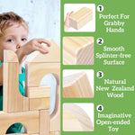 Large Wood Building Blocks with Wooden Storage Tray, 64-Piece Hardwood Sorting & Stacking Toys for Building & Balancing, Educational Preschool Learning Toys for 3+ Year Old Boy and Girl Gifts