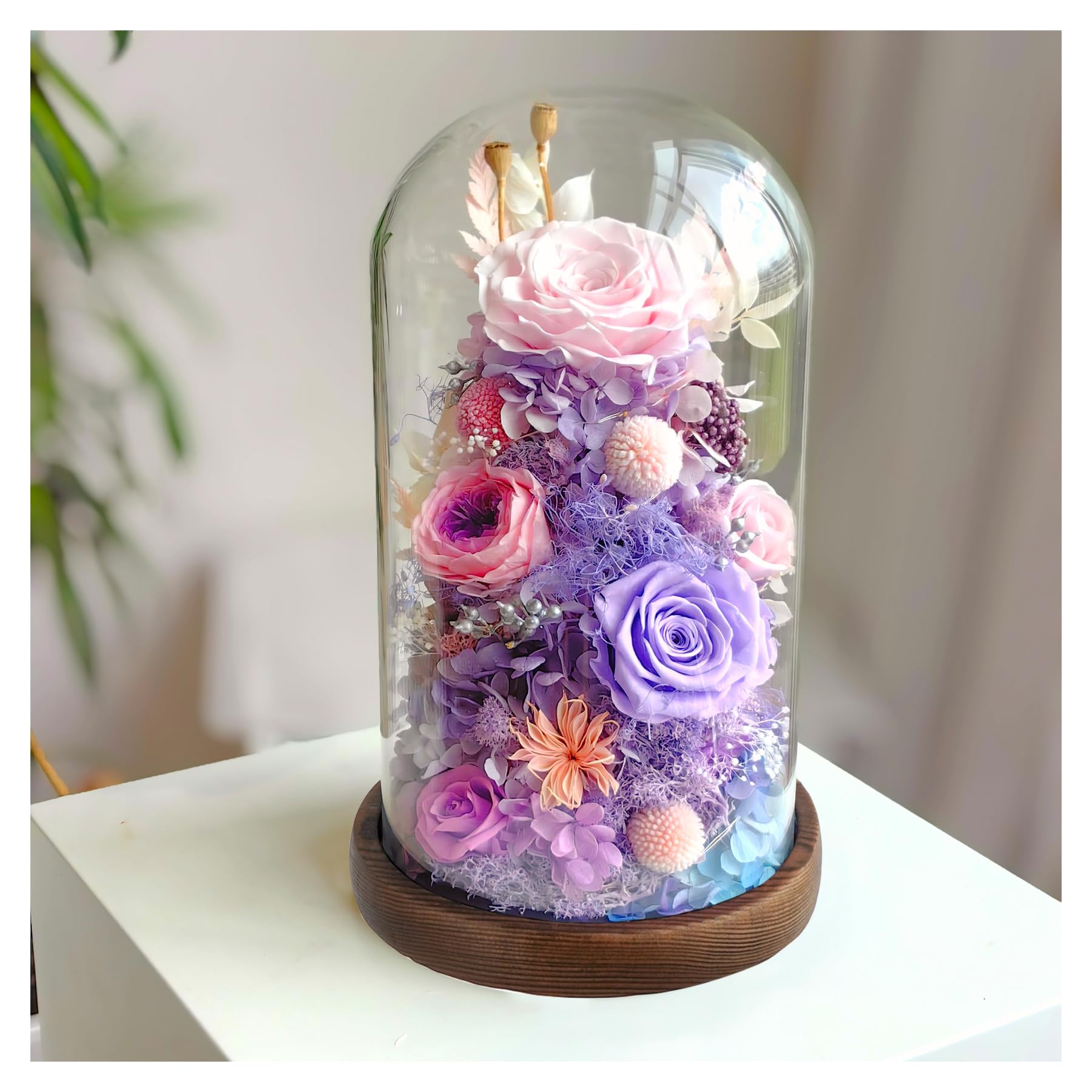 Flowers for Delivery - Forever Flowers Rose in Glass Dome with LED Lights, Large Size Preserved Roses Gifts for Women, Mom, Wife, Friend -Birthday, Anniversary, Valentine's Day Gift (Red Rose)