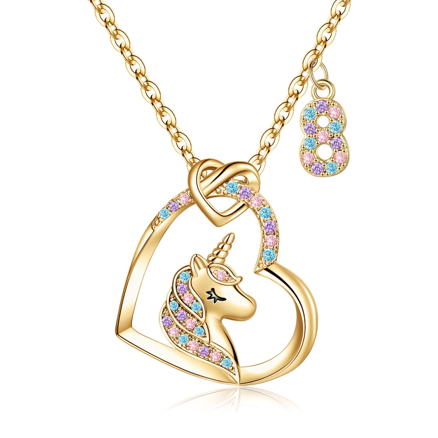 Hidepoo Birthday Gifts for Kids Girls - Unicorn Necklace Unicorns Gifts for Girls Birthday Gift for 3-10 Year Old Girl Colorful CZ Heart Pendant Unicorn Necklace Jewelry Gift
