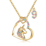 Hidepoo Birthday Gifts for Kids Girls - Unicorn Necklace Unicorns Gifts for Girls Birthday Gift for 3-10 Year Old Girl Colorful CZ Heart Pendant Unicorn Necklace Jewelry Gift