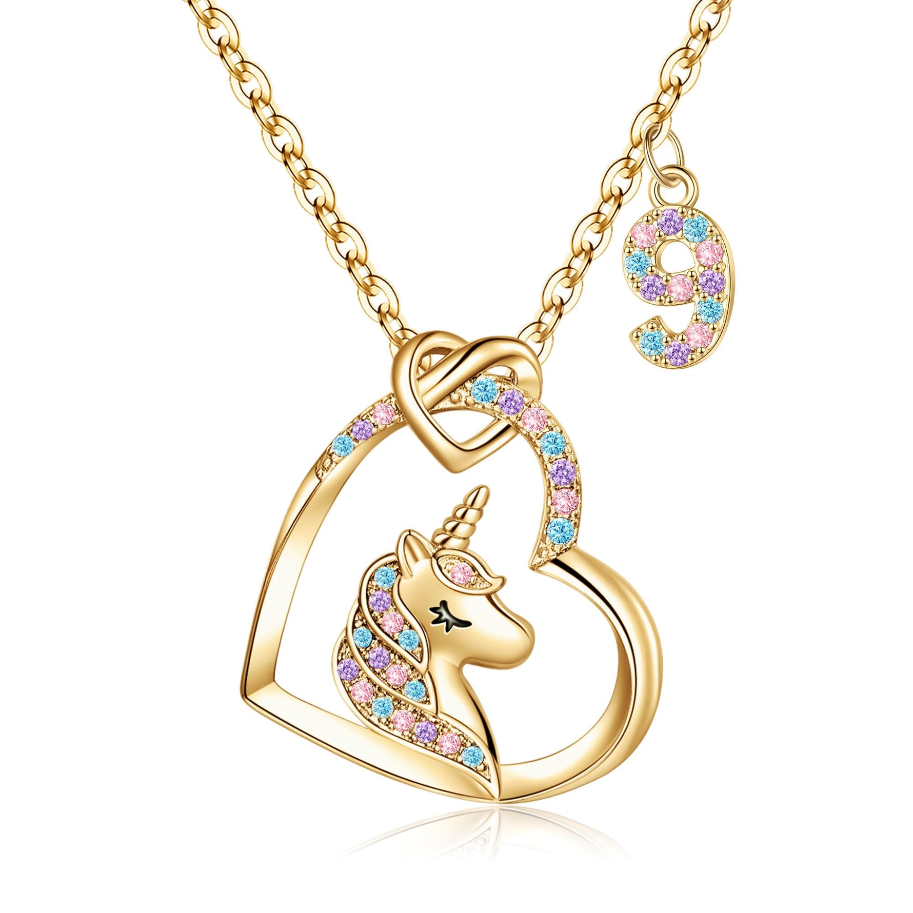 Hidepoo Birthday Gifts for Kids Girls - Unicorn Necklace Unicorns Gifts for Girls Birthday Gift for 3-10 Year Old Girl Colorful CZ Heart Pendant Unicorn Necklace Jewelry Gift
