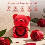 HITOP Rose Gifts for Women - Cute Teddy Bear with Preserved Real Roses Forever Flowers and I Love You in 100 Languages Necklace for Girlfriend Her Wife Mom Grandma on Birthdays, Anniversaries