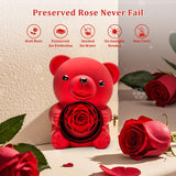 HITOP Rose Gifts for Women - Cute Teddy Bear with Preserved Real Roses Forever Flowers and I Love You in 100 Languages Necklace for Girlfriend Her Wife Mom Grandma on Birthdays, Anniversaries