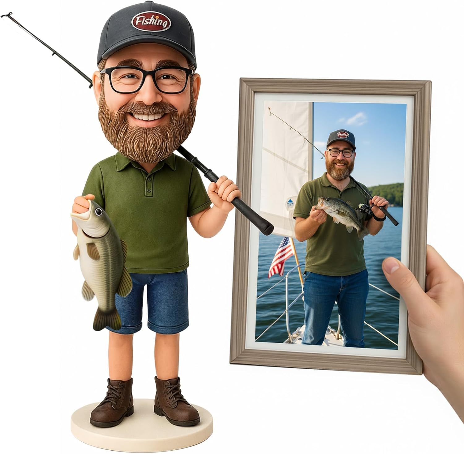 Custom Bobblehead, 6/7/8 inch Personalized Customized Bobbleheads Customization Dolls Figure Handmade Sculpture Gifts Based on Your Photos for Boyfriend, Husband, Friends(A Fisherman)
