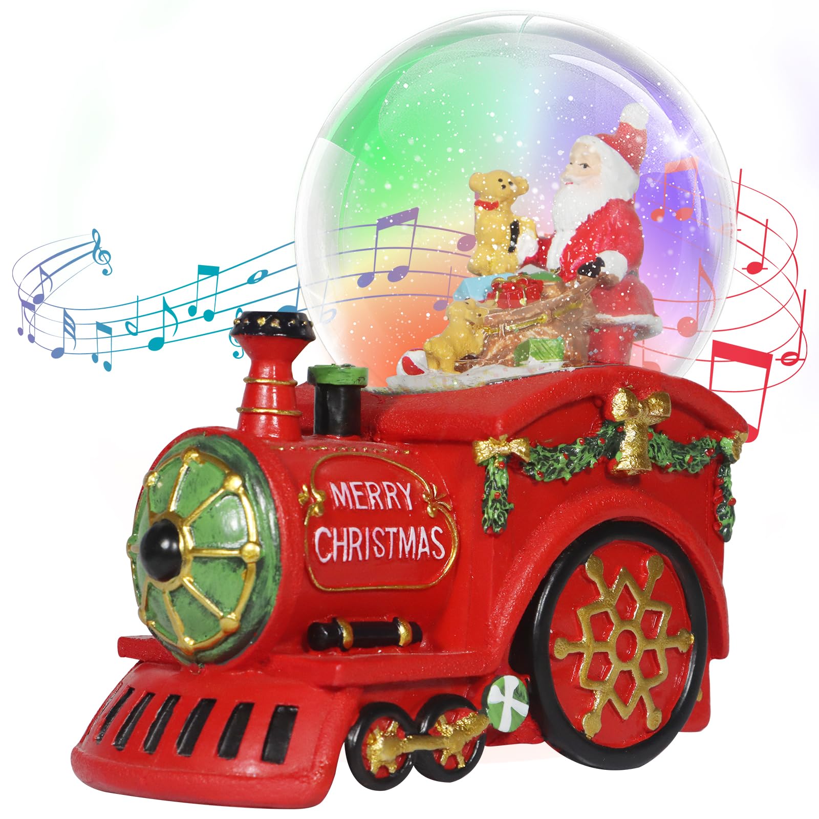 Christmas Snow Globe,Musical Water Globe with 8 Music & Colourful Lights,100mm Holiday Glitter Globe,Christmas Home Decoration,Xmas Gifts for Kids (Gingerbread House)