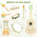 Kids Guitar Set - 8 in 1 Toddler Musical Instruments, Montessori Wooden Baby Ukulele Xylophone Tambourine Maracas Flute, Toy Guitar for Toddler 1-3, Mini Guitar Set Toddler Gifts for 2 Year Old