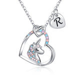 Hidepoo Unicorn Gifts for Girls Necklace - Colorful CZ Heart Pendant Initial Unicorn Necklaces for Girl Kids Litter Girl Unicorns Jewelry Birthday Gifts for Girls Kids