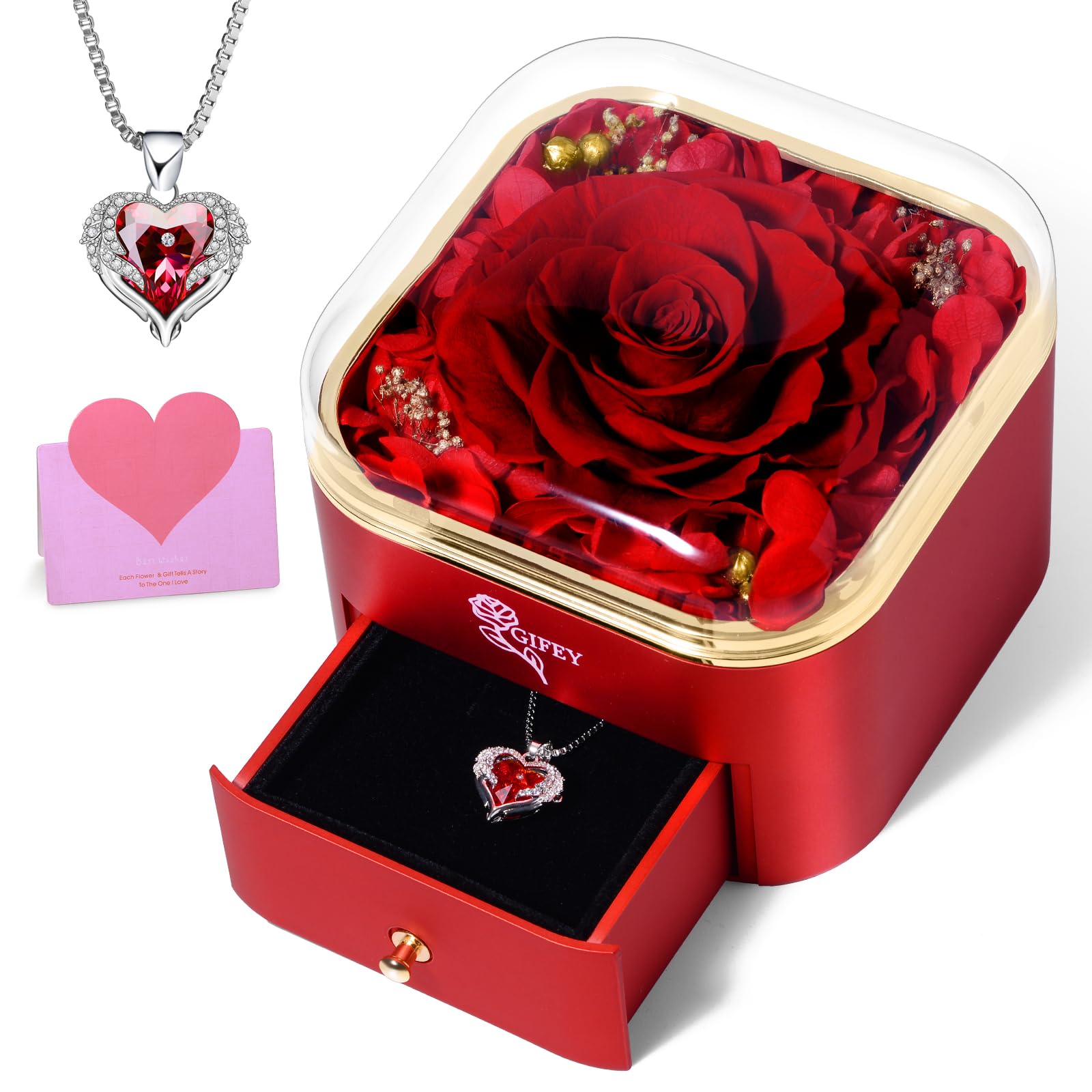 Mothers Day Mom Gifts,Eternal Rose Flower with Necklace Gifts for Women,Mother, Grandma,Wife and Girlfriend, Birthday Gift,Wedding, Thanksgiving Gift