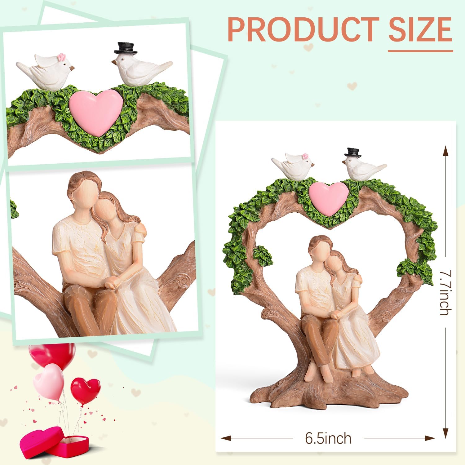 Wedding Anniversary Figurine Gifts for Couple - Best Valentines Day Gifts for Women Wife Girlfriend Her, Couple on Heart-Shaped Tree with Doves Resin Statue, Romantic for Her Him