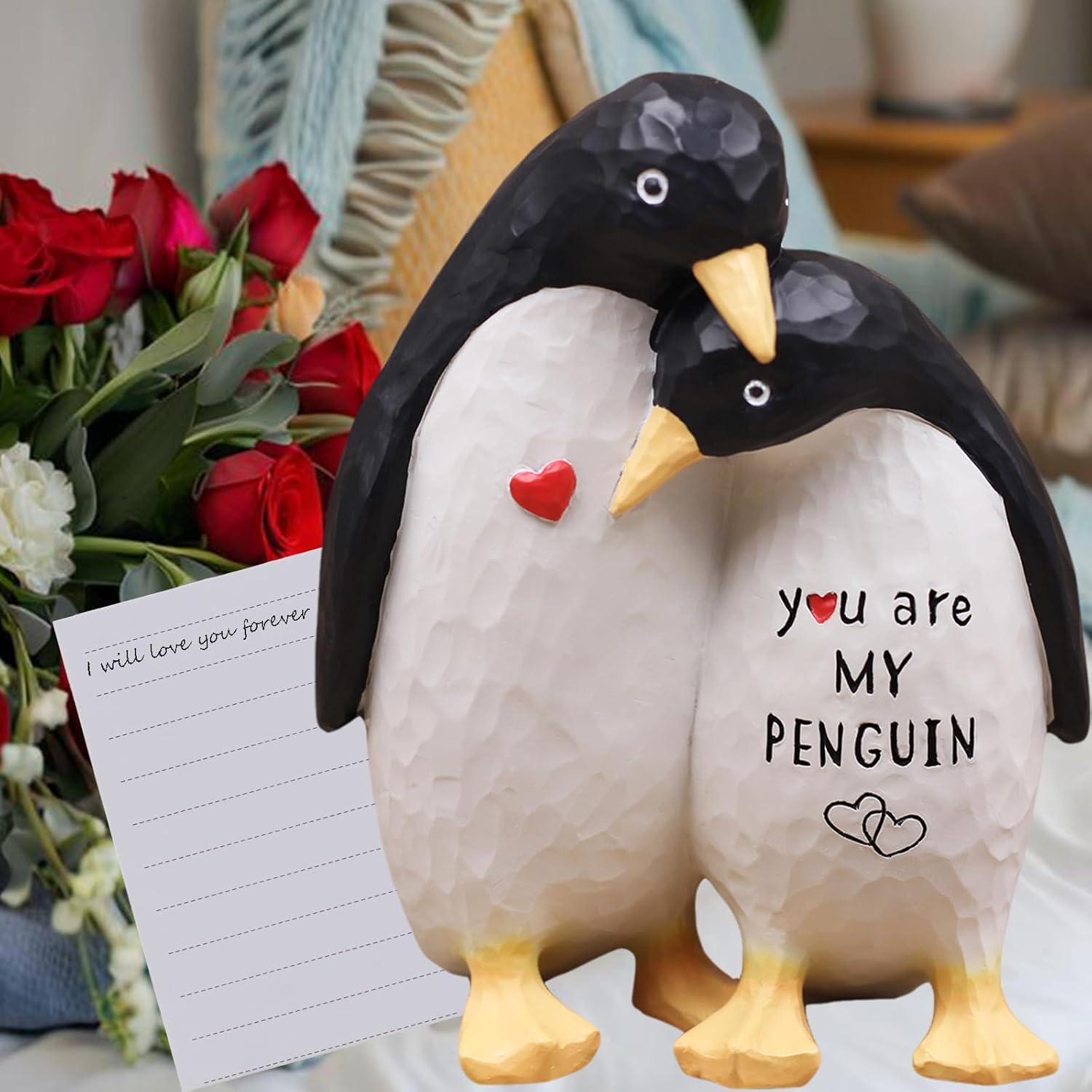 Valentines Day Gifts for Her Him Boyfriend Girlfriend, Anniversary Wedding Gifts for Women Men Couple, I Love You Birthday Gift for Wife Husband-Couple Penguin Figurine for Christmas