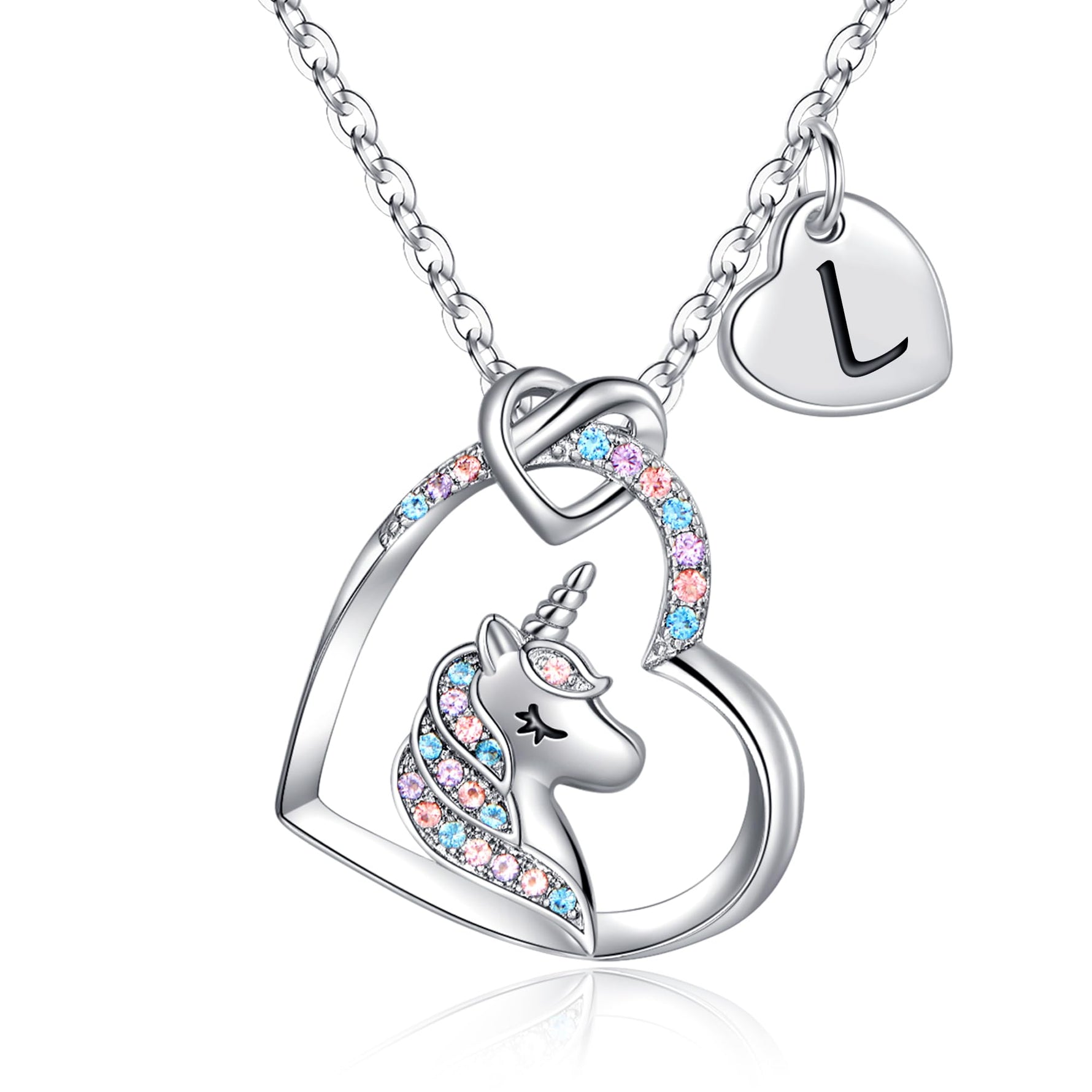Hidepoo Unicorn Gifts for Girls Necklace - Colorful CZ Heart Pendant Initial Unicorn Necklaces for Girl Kids Litter Girl Unicorns Jewelry Birthday Gifts for Girls Kids
