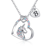 Hidepoo Unicorn Gifts for Girls Necklace - Colorful CZ Heart Pendant Initial Unicorn Necklaces for Girl Kids Litter Girl Unicorns Jewelry Birthday Gifts for Girls Kids