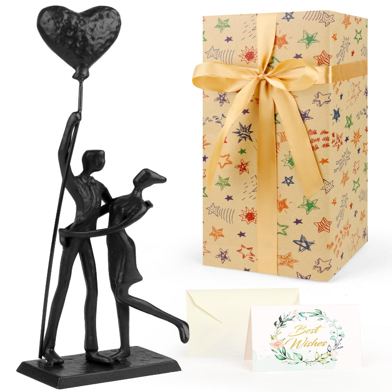 Anniversary Wedding Gifts for Couple/Her - Romantic Couple Statue in Love, Black Metal Figurine Sweet Loving Together Iron Sculpture Decor, Valentines Gifts for Wife Husband Birthday