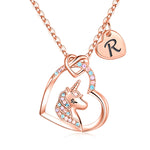 Hidepoo Unicorn Gifts for Girls Necklace - Colorful CZ Heart Pendant Initial Unicorn Necklaces for Girl Kids Litter Girl Unicorns Jewelry Birthday Gifts for Girls Kids