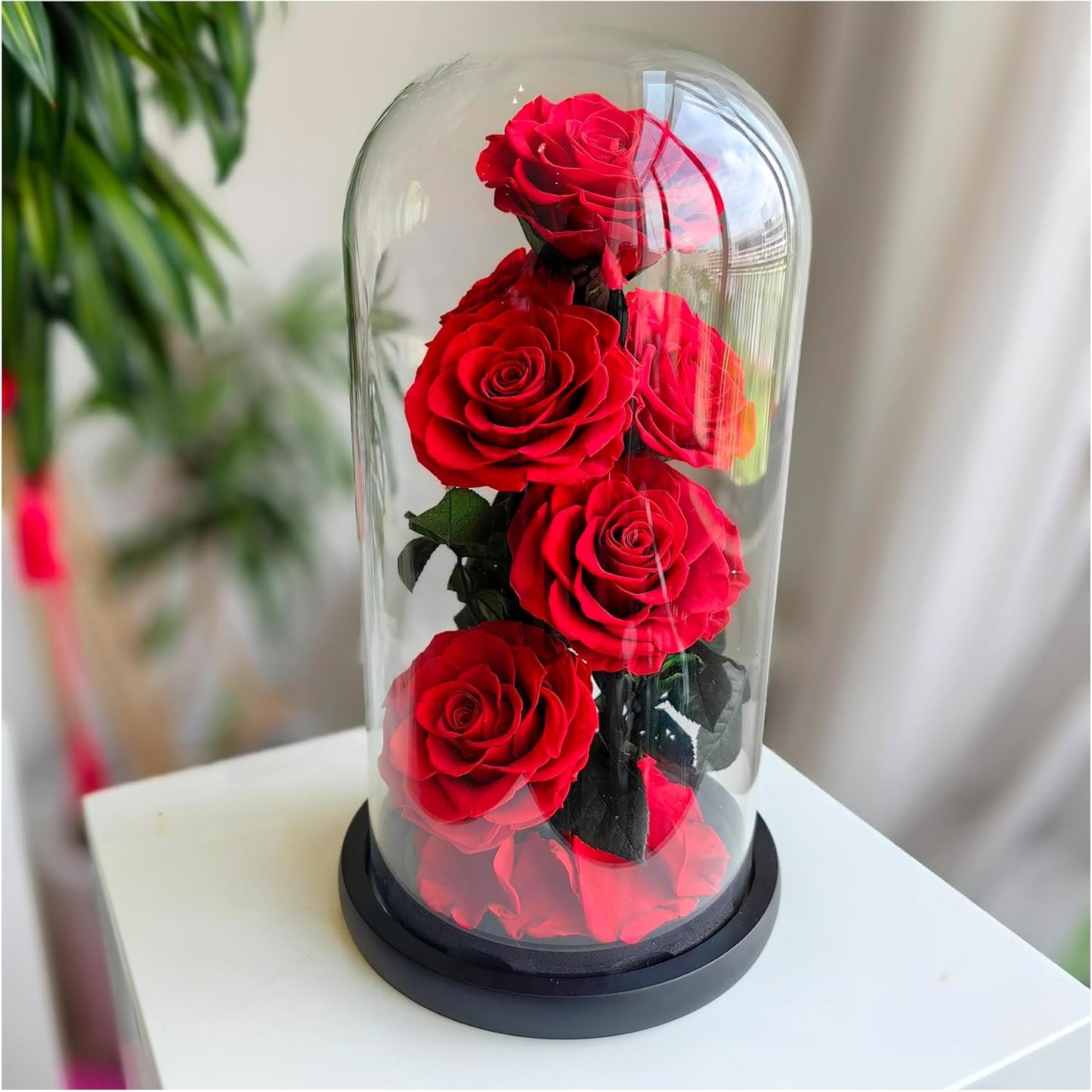Flowers for Delivery - Forever Flowers Rose in Glass Dome with LED Lights, Large Size Preserved Roses Gifts for Women, Mom, Wife, Friend -Birthday, Anniversary, Valentine's Day Gift (Red Rose)