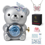 Cute Teddy Bear with Preserved Rose and Necklace, Elegant Bear Roses Gifts with Hidden Jewelry Box for Women, Girlfriend, Wife, Sister, Valentines Day Gift, Forever Eternal Rose Flower Decor