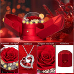 Preserved Real Red Rose with Necklace Forever Flowers Rose Birthday Gifts for Women Her Mom Wife Girlfriend Grandma on Valentines Mothers Day Sweetest Day Christmas Anniversary Romantic-Red