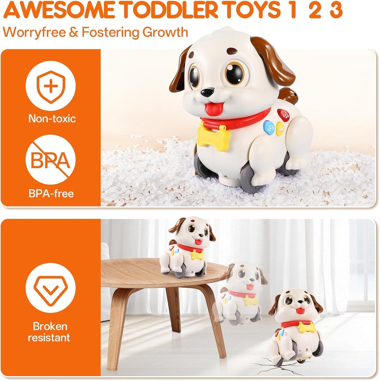 LUDILO Learning Toys for 1 Year Old Boy Girl Gifts: Pull Along Crawling Toy Musical Puppy 6 7 8 9 10 12 18 Month Old Baby Toy 1st Birthday Gifts for Boys Girls Toddler Infant Baby Toys 6-12-18 Months