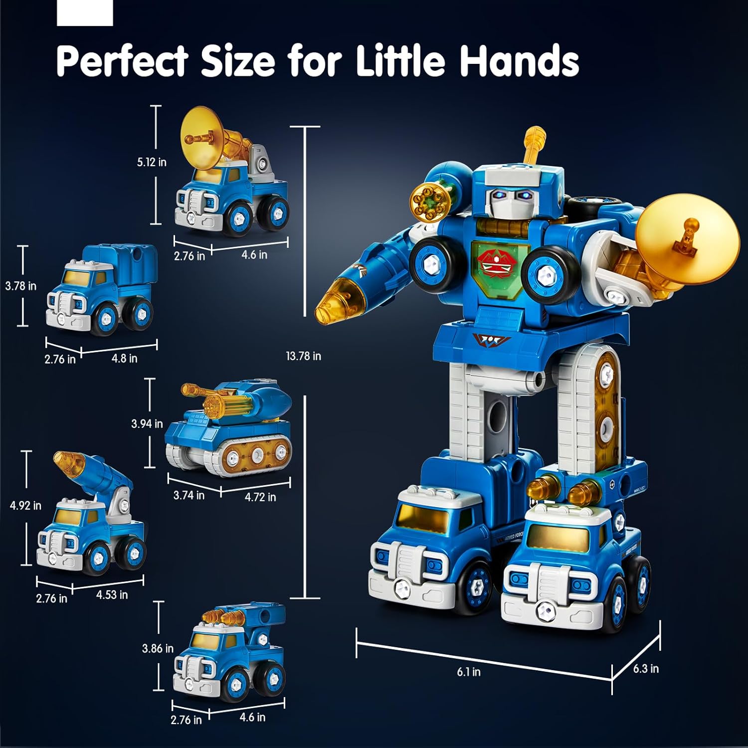 hahaland Toys for 5 Year Old Boy Birthday Gift, Stem Boys Toys 6 Year Old Boy Gifts, 5 in 1 Building Take Apart Trucks Transform to Robot Kids Ages 5-8, Montessori Creative Educational Drill Screw Set