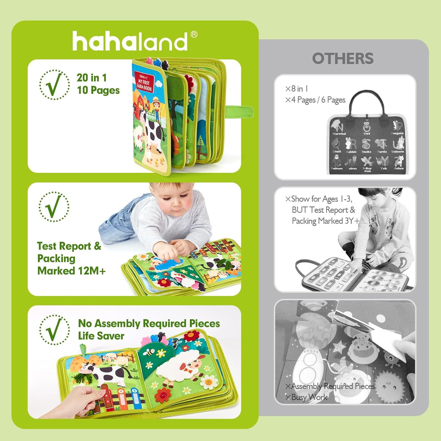 hahaland Busy Book for Toddlers 1-3 - Montessori Toys Busy Board for 1 Year Old Boy Gifts Girl Toys Educational Learning Quiet Activity Books Toddler Valentines Day Gifts Easter One Year Travel Toy